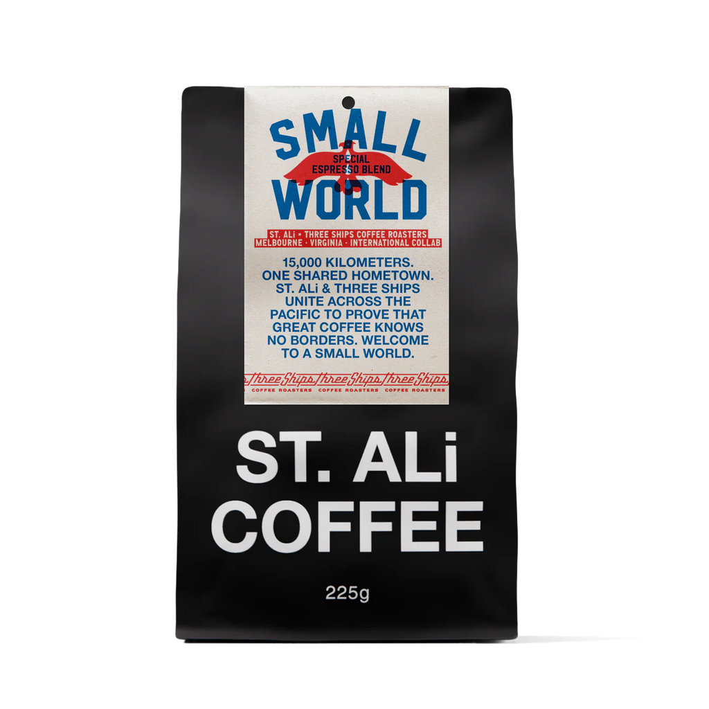 St. Ali Coffee bag with a black background and white text