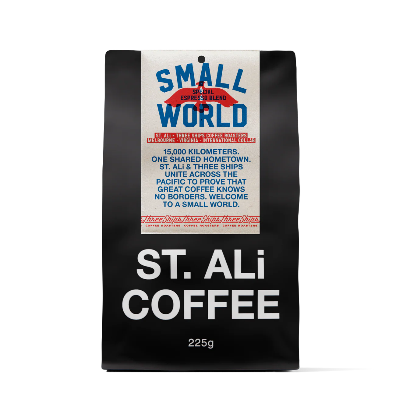 St. Ali Coffee bag with a black background and white text